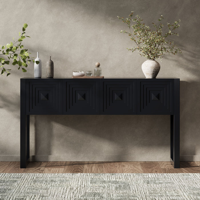 Geometric Carved Console Table With 3 Soft Close Drawers Noble House
