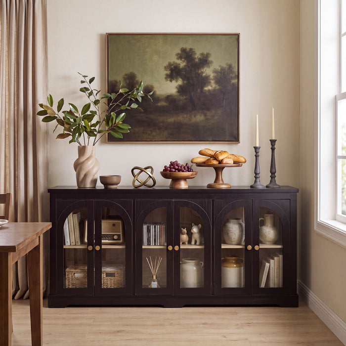 Modern Arched Glass Sideboard With 6 Doors, Buffet Cabinet With Storage And Adjustable Shelves Home Essentials