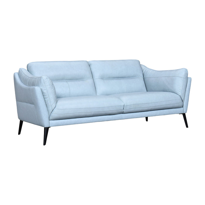 Leather Sofa With Black Legs - Sky Blue