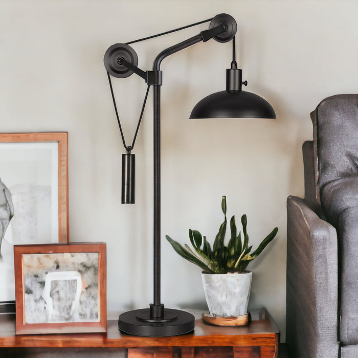 Metal Adjustable Desk Table Lamp With Black Dome Shade - Black