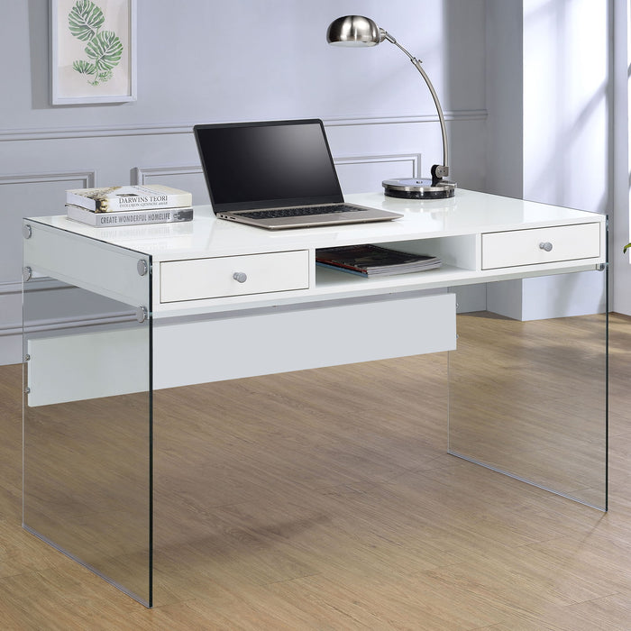 Barretta - 2 Drawer Writing Desk - Gloss White Furniture Max