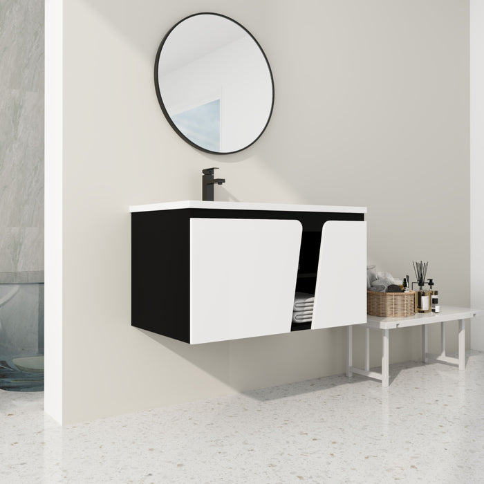 36'' Floating Wall - Mounted Bathroom Vanity With Ceramic Basin & Soft - Close Cabinet Door