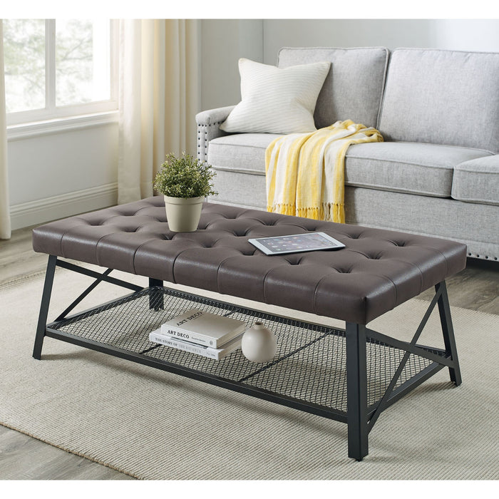 Upholstered Coffee Table With Rack - Dark Brown Home Essentials