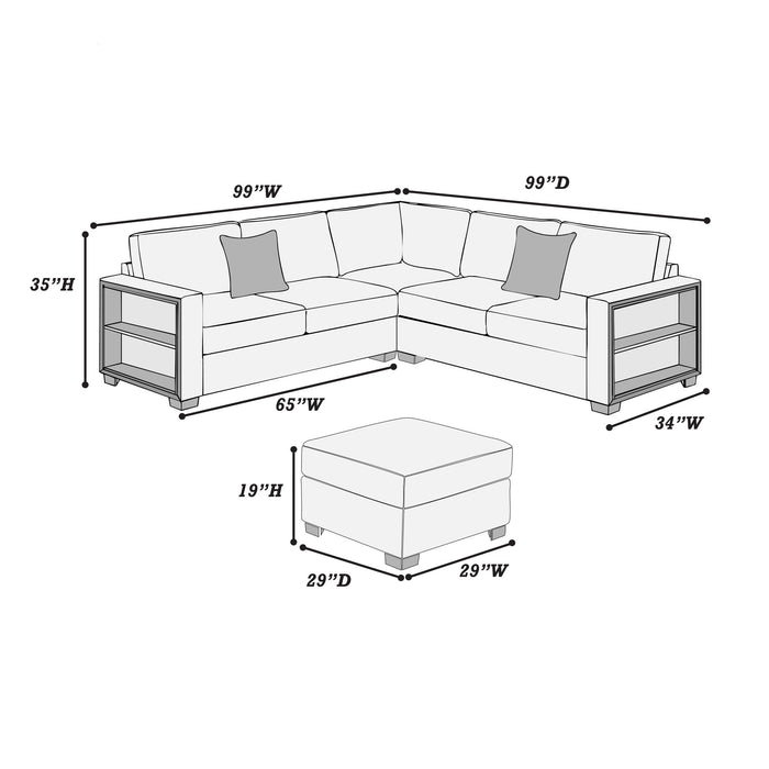 Contemporary Sectional Sofa 4 Piece Set With Built In Shelves L - Shaped Design Home Essentials