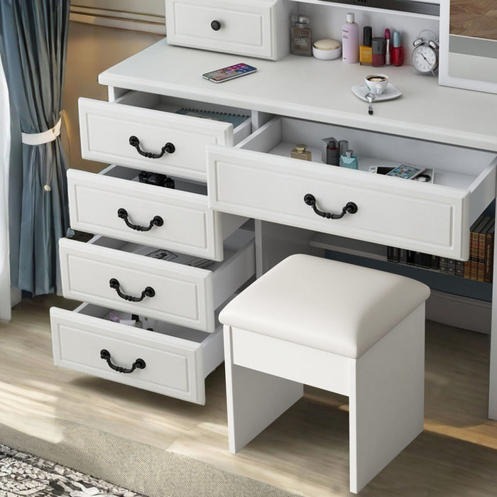 Fashion Vanity Desk With Mirror And Adjustable Lighting, 6 Drawers, 3 Color Light Modes - White Home Essentials