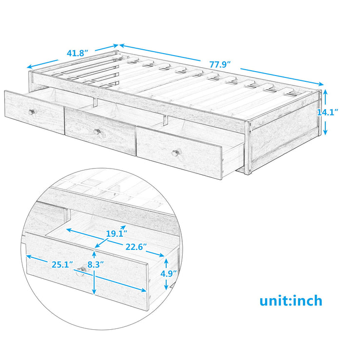 Twin Size Platform Storage Bed With 3 Drawers - White Hearth and Haven
