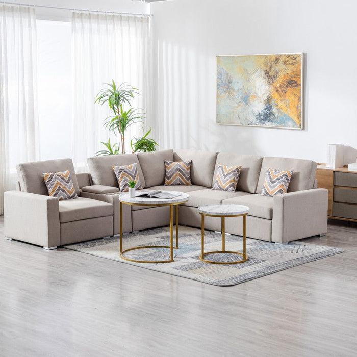 Nolan - Fabric 6 Piece Sectional Sofa With Pillows And Interchangeable Legs