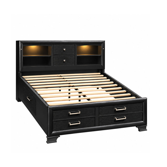 Civic - King Storage Bed With Bookcase Headboard And Built In Lighting - Gray Global Furniture USA