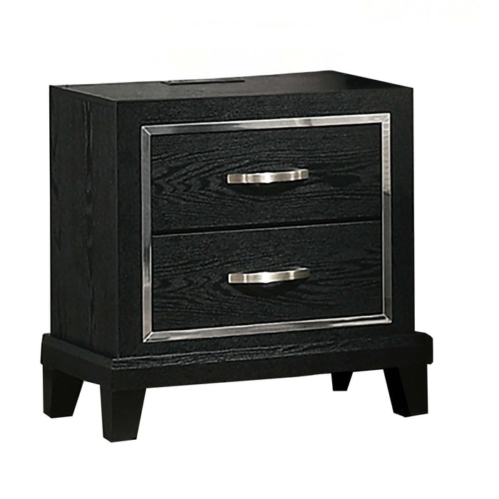 Nightstand With USB Port, Tapered Legs - Black Home Essentials