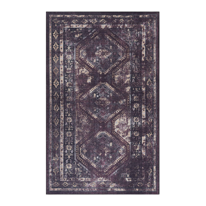 2' x 3' Machine Washable Area Rugs, Low-Pile, Non-Slip, Non-Shedding, Foldable, Kid & Pet Friendly - Black / Burgundy