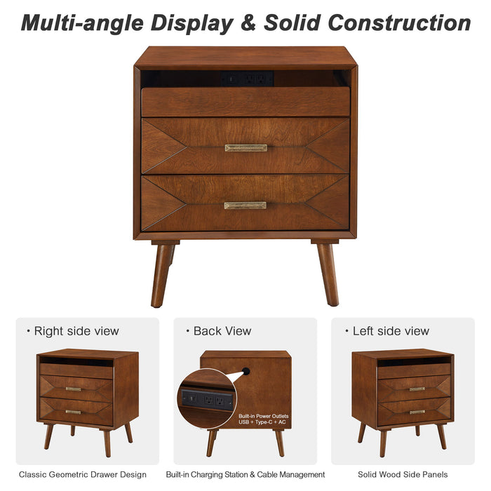 Nightstand With Charging Station, 2 Drawers And Open Shelf, USB / Type C Ports Home Essentials