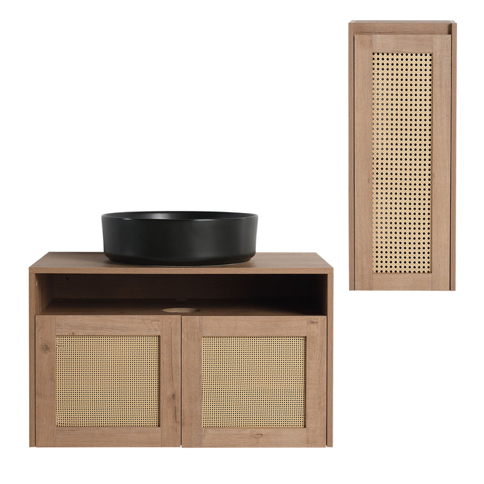 Bathroom Vanity With Art Sink And Side Cabinet, Float Mounting Design Home Essentials