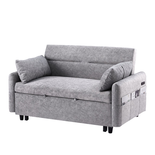 Pull Out Sleep Sofa Bed Loveseats Sofa Couch With Adjsutable Backrest, Storage Pockets, 2 Soft Pillows, USB Ports For Living Room, Bedroom, Apartment, Office Hearth and Haven
