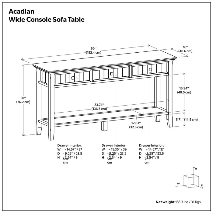 Acadian - Wide Console Sofa Table - Brunette Brown Simpli-Home