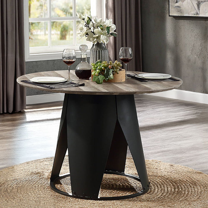 Zudora - Round Dining Table - Antique Oak & Black