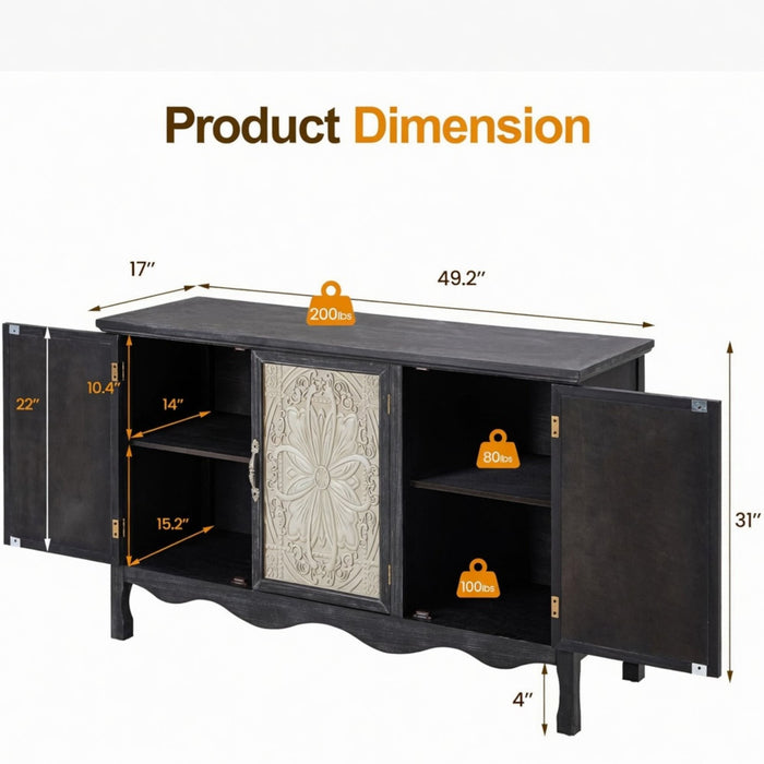 3 Door Sideboard Buffet Cabinet With Storage - Black Home Essentials
