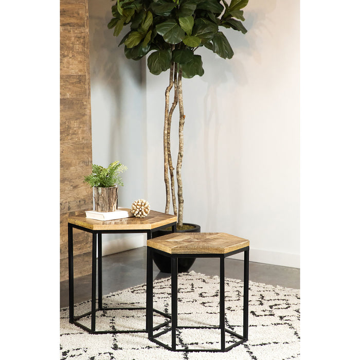 2 Piece Nesting Table With Hexagon Base - Brown Furniture Max
