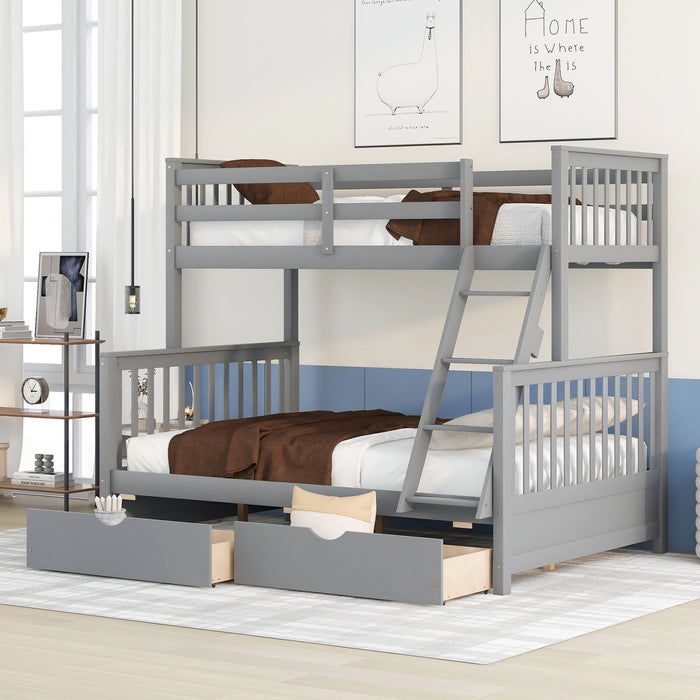 Twin Over Full Bunk Bed With Ladders And Two Storage Drawers