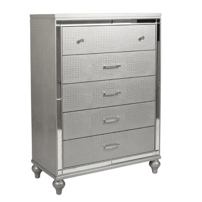 1 Piece Chest With 5 Drawers Snake Skin Bedroom Furniture - Silver Home Essentials