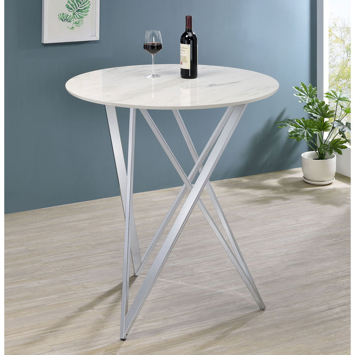 Halverson - Round Top Bar Table - White / Silver Furniture Max