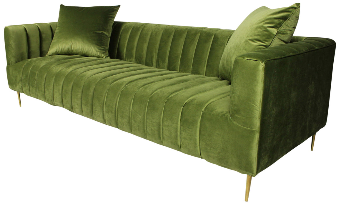 Moss Velvet Sofa With Two Toss Pillows - Green / Gold