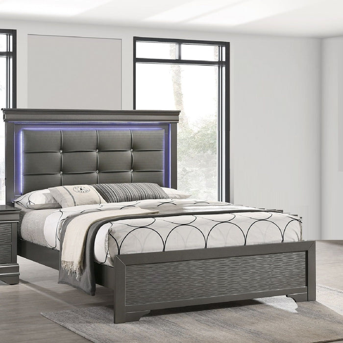 Bed With Square Button Tufting And LED Lights Home Essentials