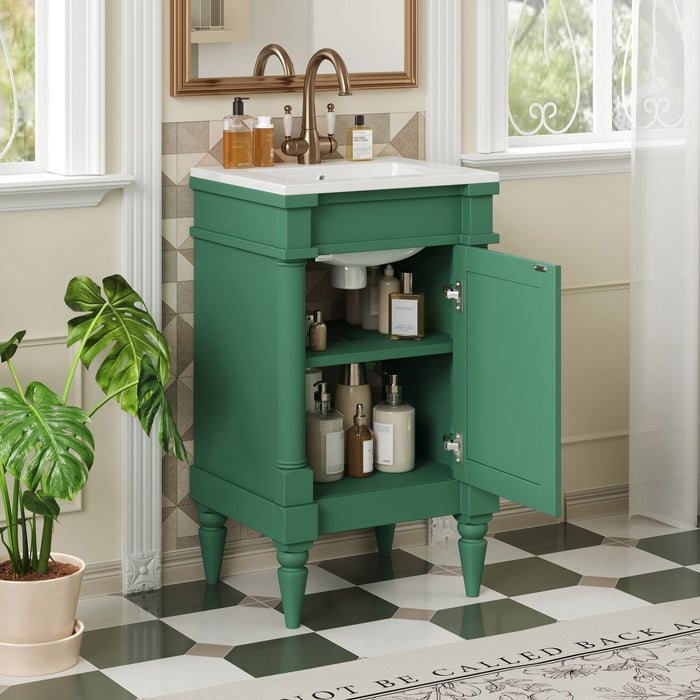 Bathroom Vanity With Sink, Compact Storage Cabinet With Door, Adjustable Shelf, Rectangular Style - Green Hearth and Haven