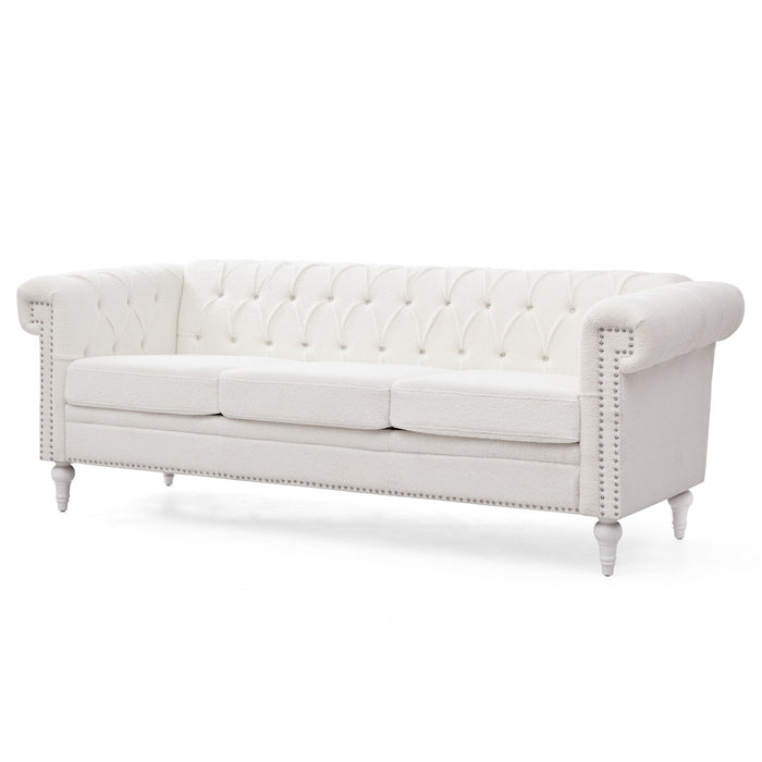 Traditional Square Arm Removable Cushion 3 Seater Sofa - White