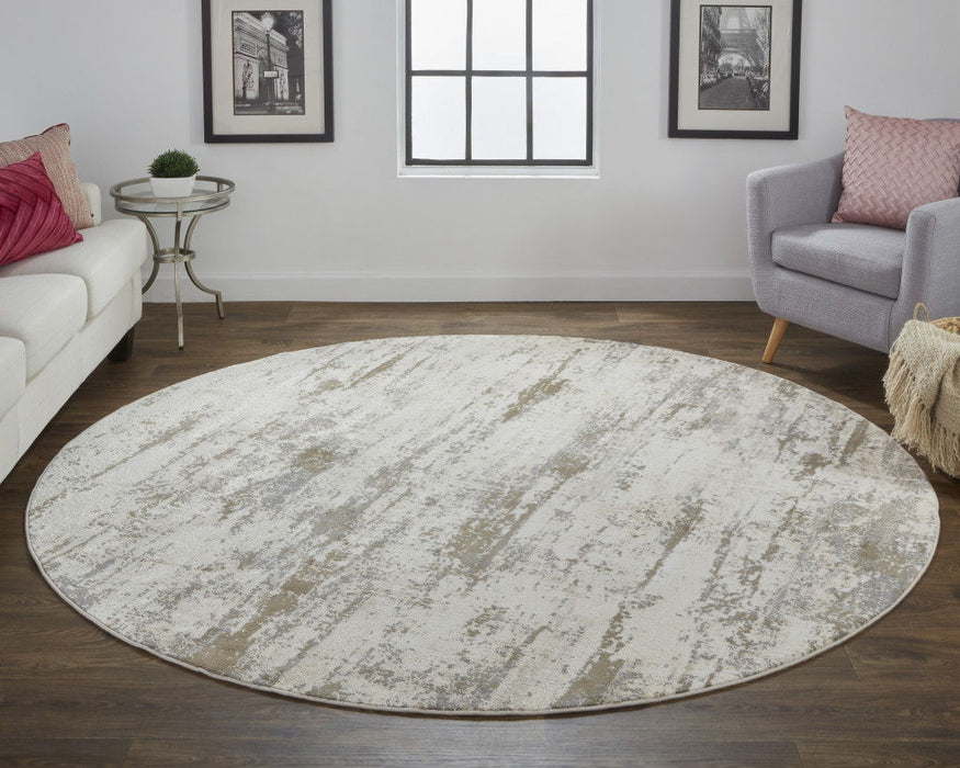 Abstract Area Rug - Ivory And Brown Round - 8'
