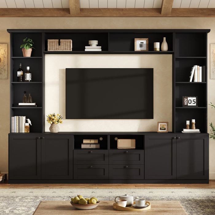 Farmhouse Elegant Entertainment Center Wall Unit With 4 Drawers Hearth and Haven