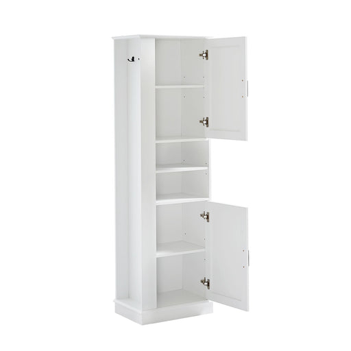 Tall Freestanding Bathroom Storage Cabinet With Adjustable Shelves And Side Hooks Board, Rectangle Design Hearth and Haven