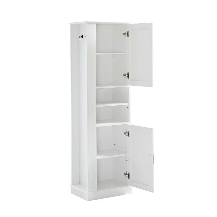 Tall Freestanding Bathroom Storage Cabinet With Adjustable Shelves And Side Hooks Board, Rectangle Design Hearth and Haven