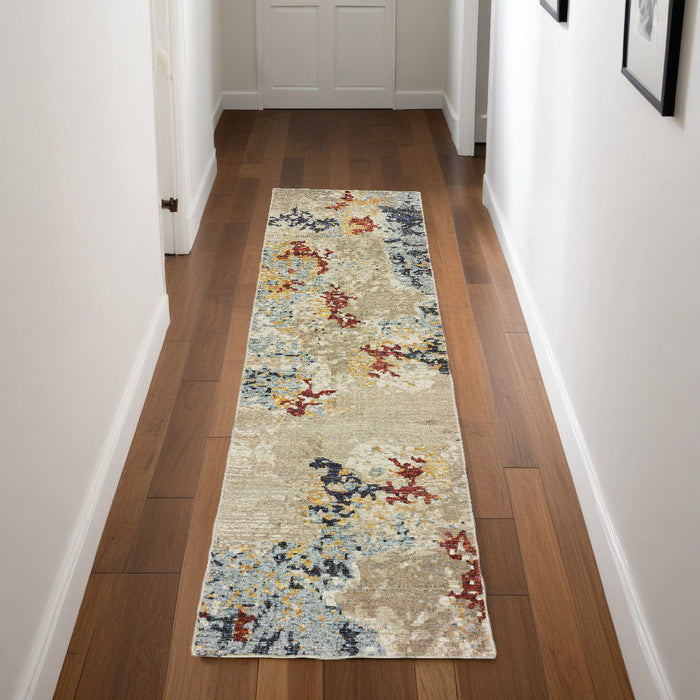 8.3' x 2.2' Runner Power Loom Runner Rug - Blue And Beige