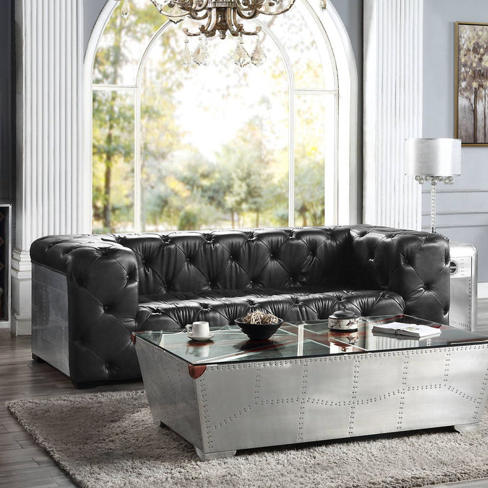 Brancaster - Sofa - Black Top Grain Leather & Aluminum ACME