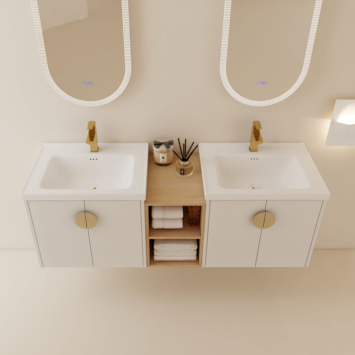 60" So Feet Close Doors Bathroom Vanity With Sink, And A Small Storage Shelves. Bvc06360Gwh