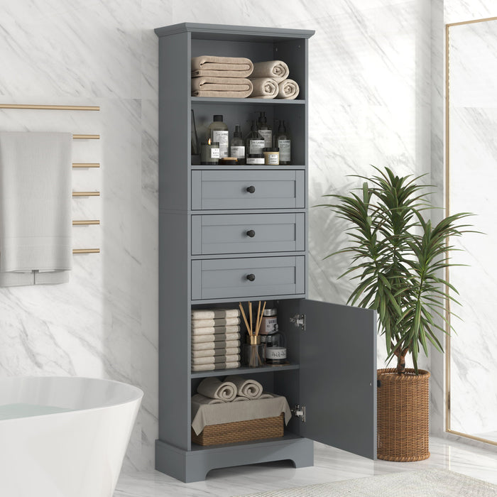 Tall Storage Cabinet With 3 Drawers And Adjustable Shelves For Bathroom Hearth and Haven