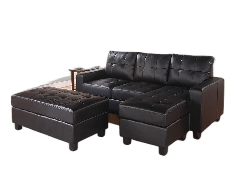 Faux Leather Stationary L Shaped Three Piece Sofa And Chaise - Black