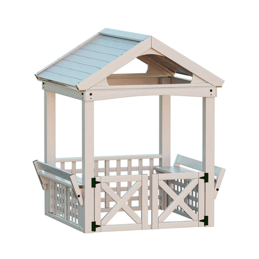 Outdoor Wooden Playhouse With Bench And Door - White Daily Nest