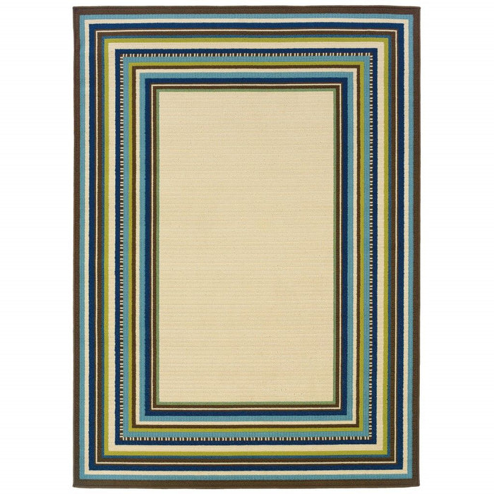 Striped Outdoor & Indoor Area Rug - Ivory / Blue