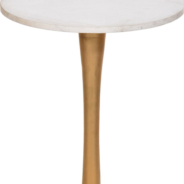 19" Marble Round End Table - Gold And White