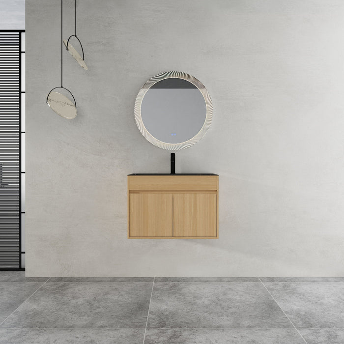 28" Wall Mounted Bathroom Vanity With Stainless Steel Sink, Soft Close Doors - Oak Home Essentials