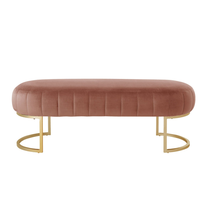 Velvet Upholstered Bench - Gold / Blush