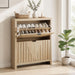 Entryway Shoe Cabinet With Vertical Carved Panels - Oak Home Essentials