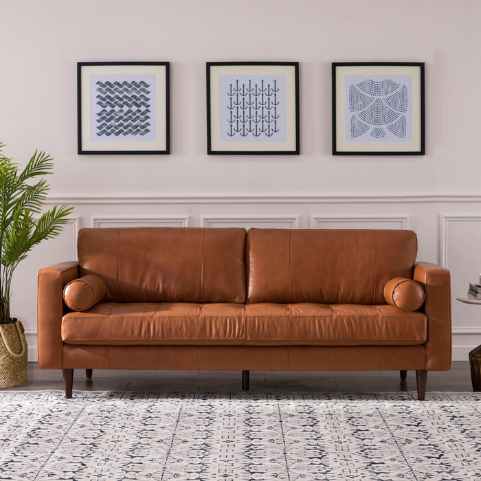 Mid-Century Tufted, Leather Sofa