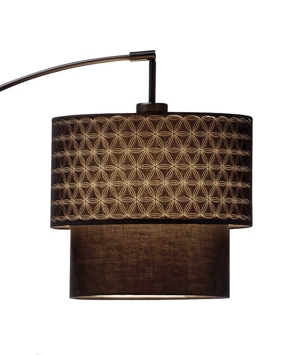 Arched Floor Lamp With Brown Drum Shade - Black