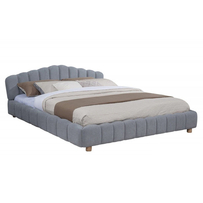 Queen Upholstered Platform Bed, Low Profile Frame - Light Blue Home Essentials