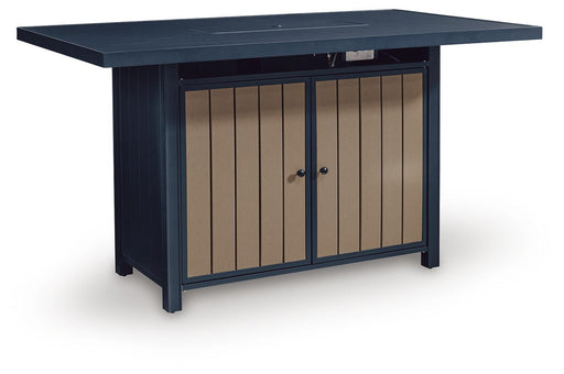 East Beach - Rectangular Bar Table With Fire Pit - Blue Signature Design by Ashley®