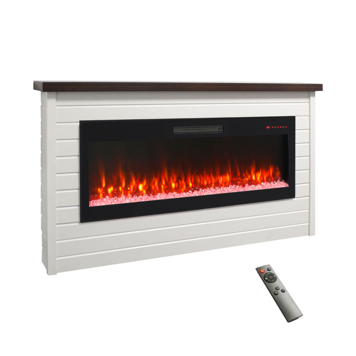 65" Electric Fireplace With Wall Mantel, 50" Fireplace Insert Heater, Remote Control, Timer For Living Room - Antique White Home Essentials