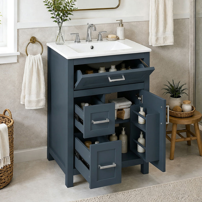 Modern Bathroom Vanity With Sink, Flip Drawer & 2 Drawers, Soft Close Hinges, Adjustable Shelf Hearth and Haven
