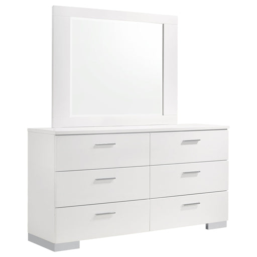 Dulcey - 6 Drawer Dresser With Mirror - Gloss White Furniture Max